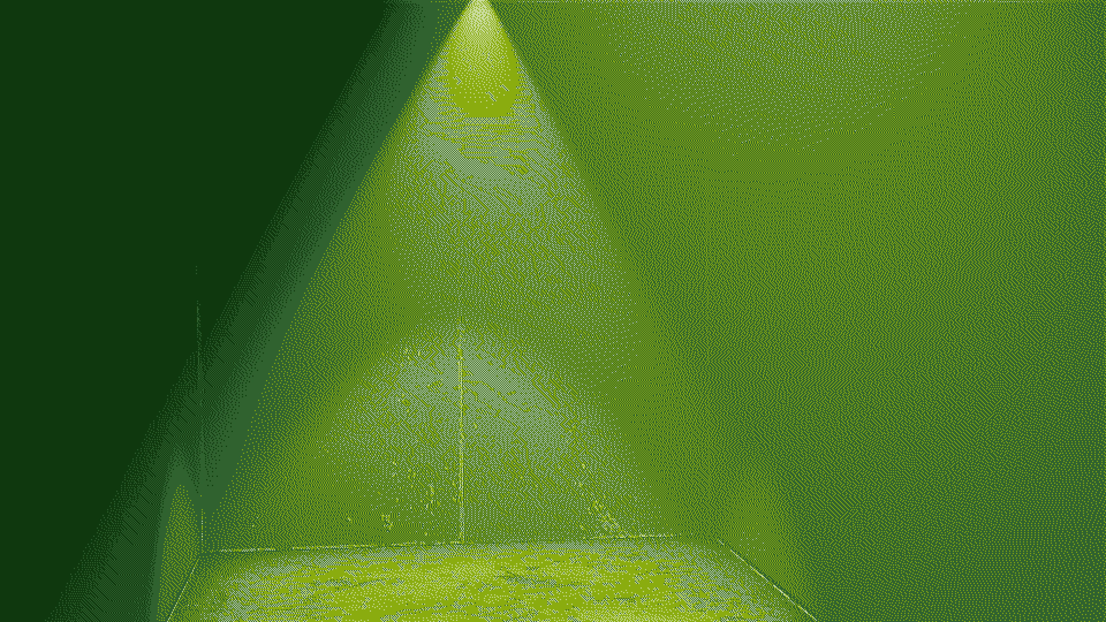 Inside the light, a corridor of pale green leading inward